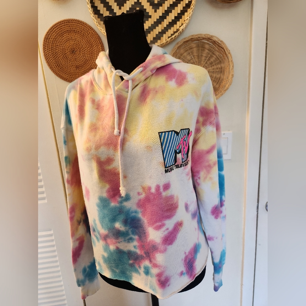 MTV Tie-Dye Hoodie Sweater in Yellow, Pink, Blue - Picture 11 of 13